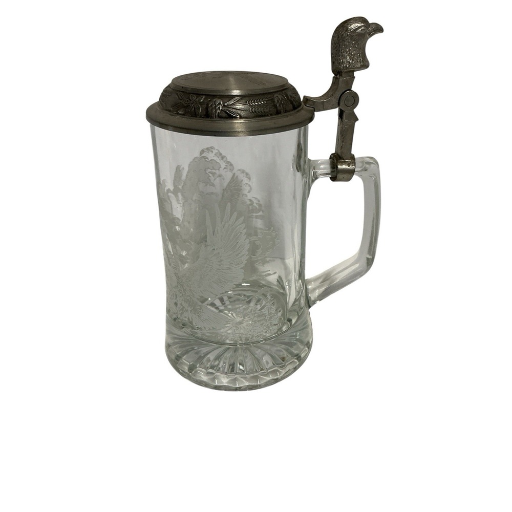 NFL Glass BEER STEIN w/lid  Super Bowl Man Cave NFL Hologram Sticker Germany